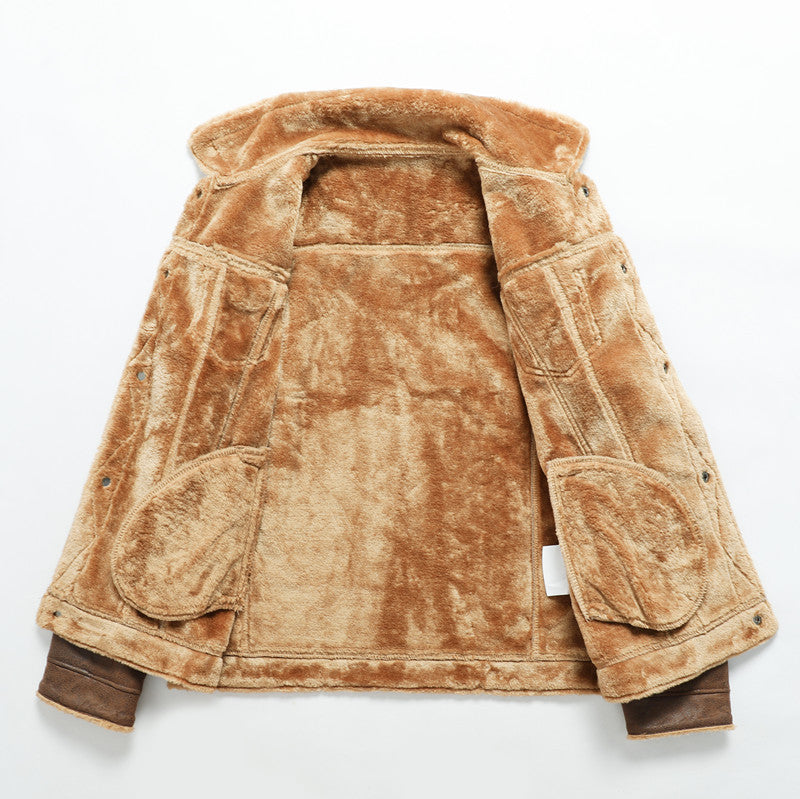 Men’s Autumn & Winter Fur-Lapel Slim Fit Coat – Warm Korean-Style Jacket