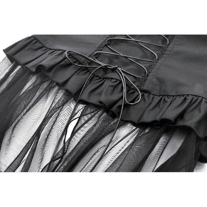 Dark in Love Draven Layered Mesh & Faux Leather Waist Cincher Skirt