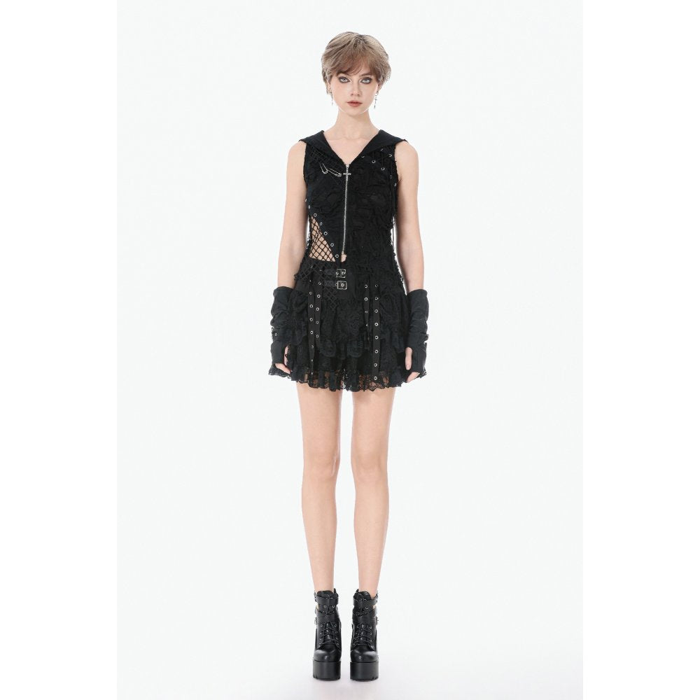 Dark in Love Punk Eyelet Lace Layered Mini Skirt