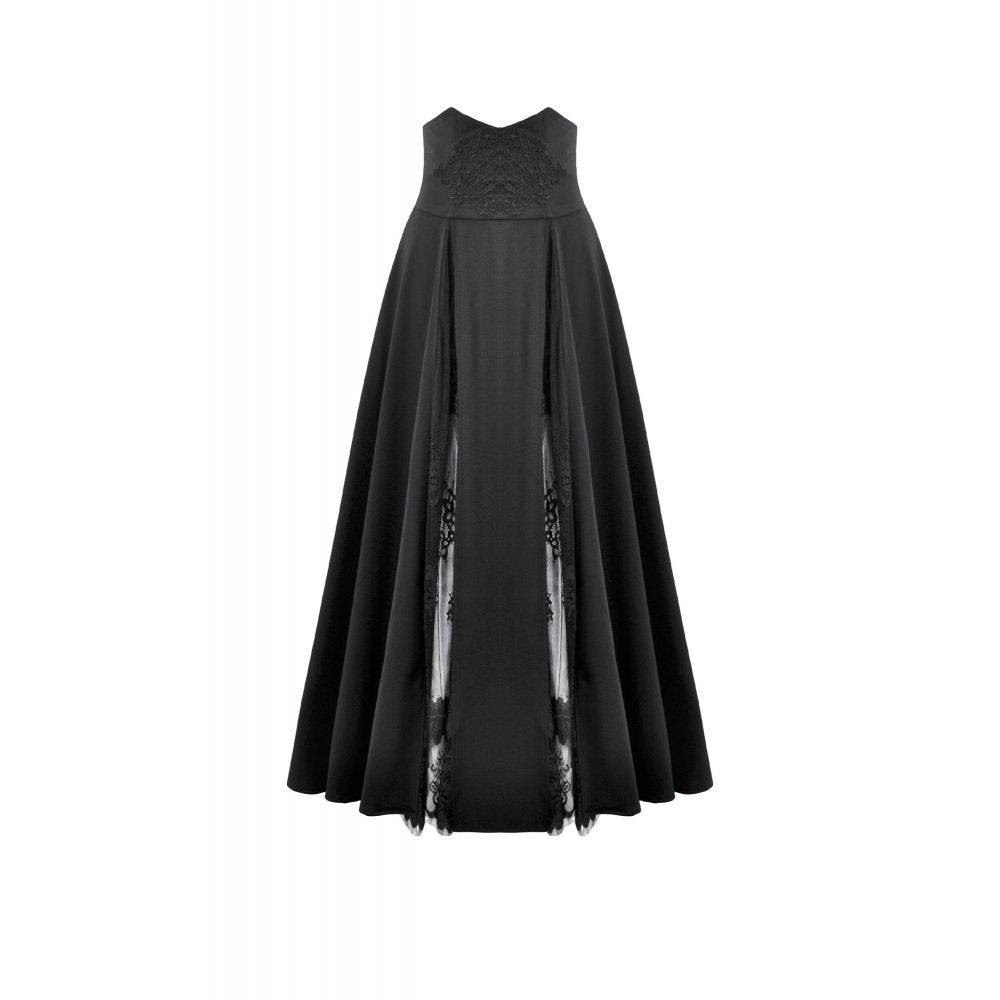 Dark in Love Dalaria High Waist Gothic Long Skirt - Lace Inset Panel