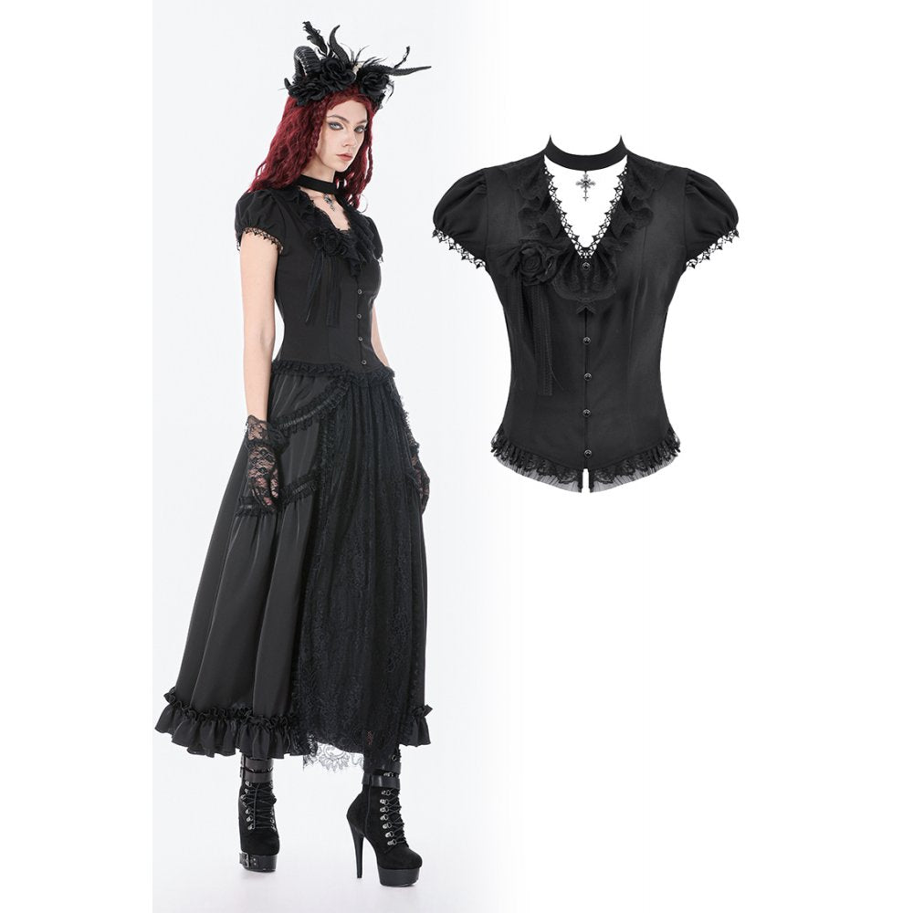 Dark in Love Courtly Cross Gem Gothic Blouse