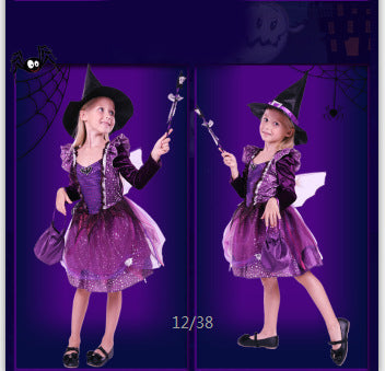 Halloween Children's Performance Costume Witch Princess Dress, Girl With Light Hair