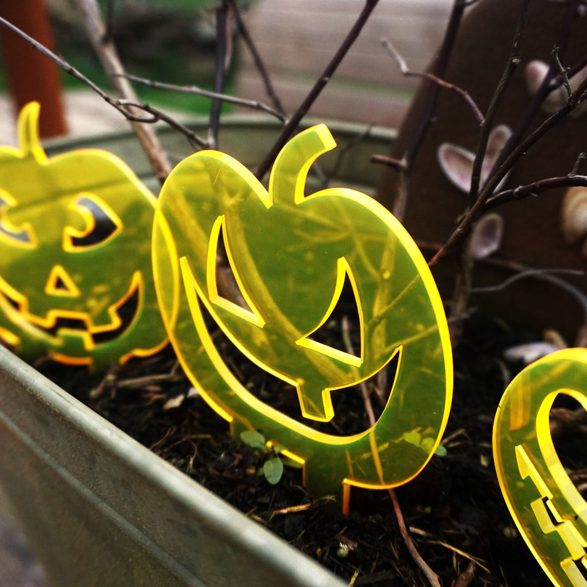 Garden Décor Ornament Stakes Set of 3 'Halloween Pumpkins'