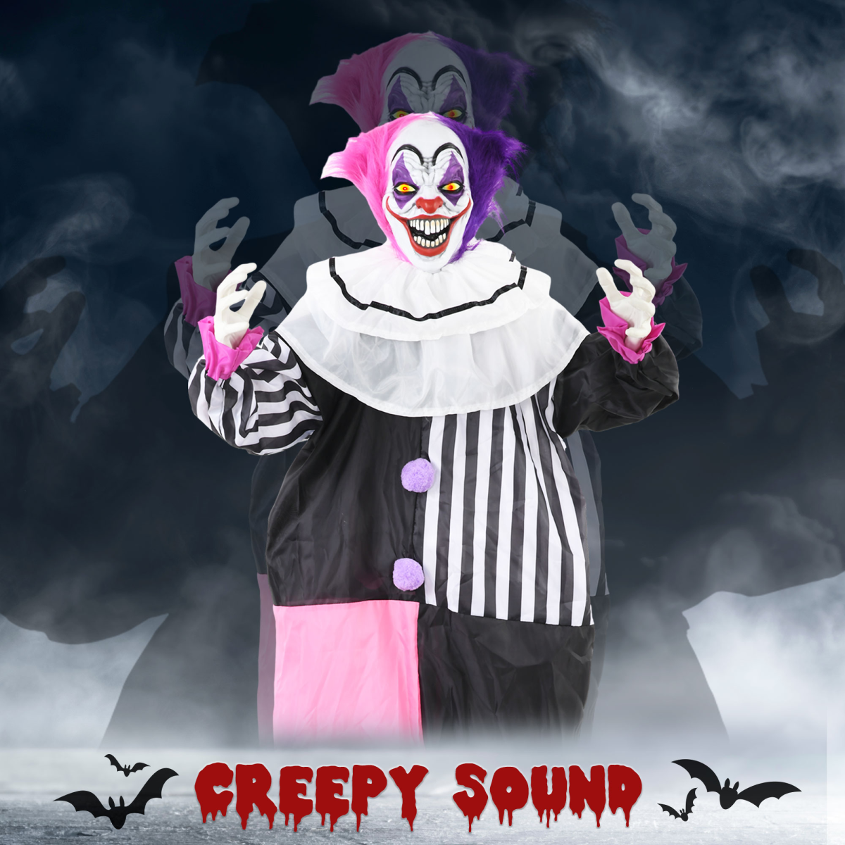 HOMCOM Halloween Clown Animatronic Prop with Glowing Red Eyes, Sounds & Motion