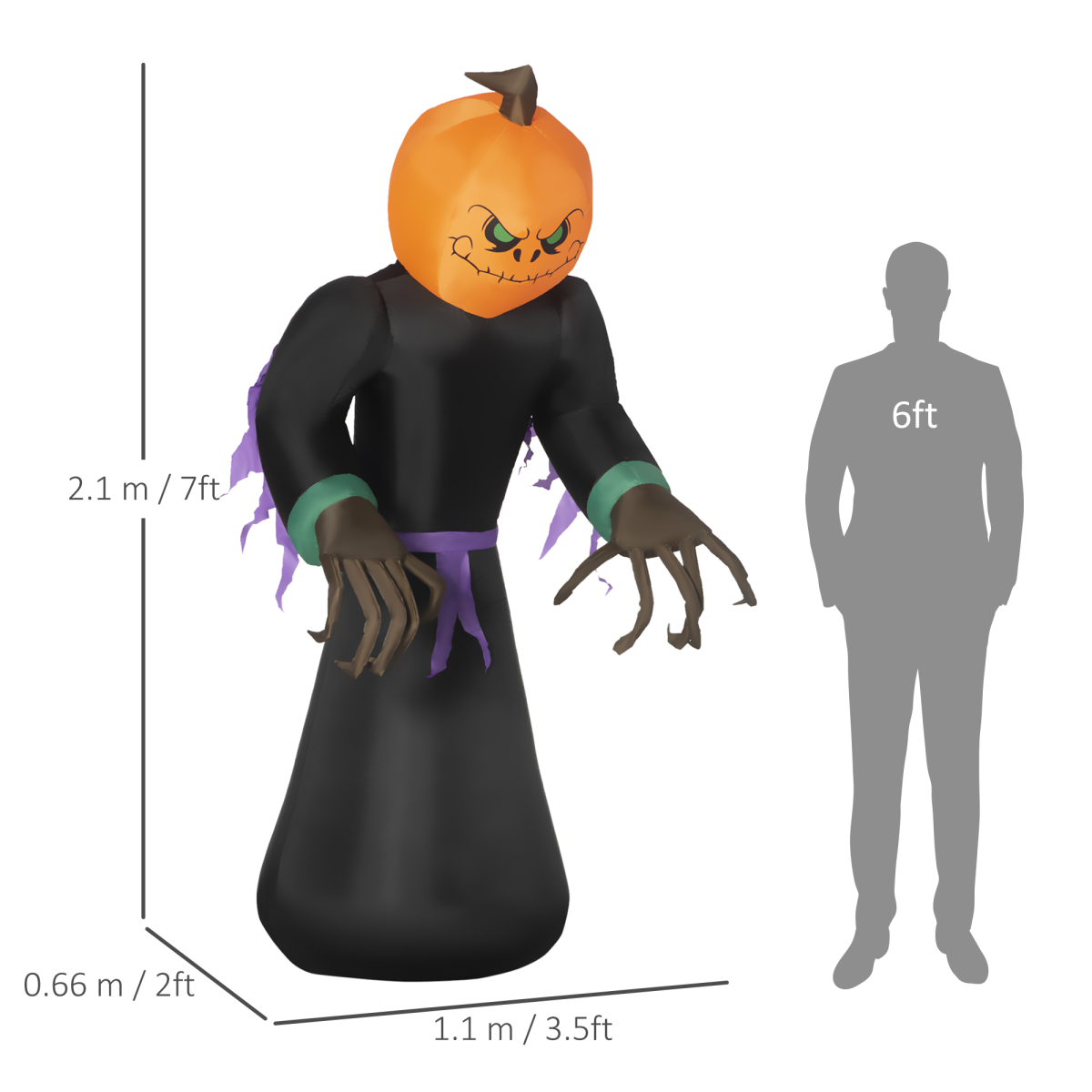 2.1m Inflatable Pumpkin Reaper Halloween Decoration