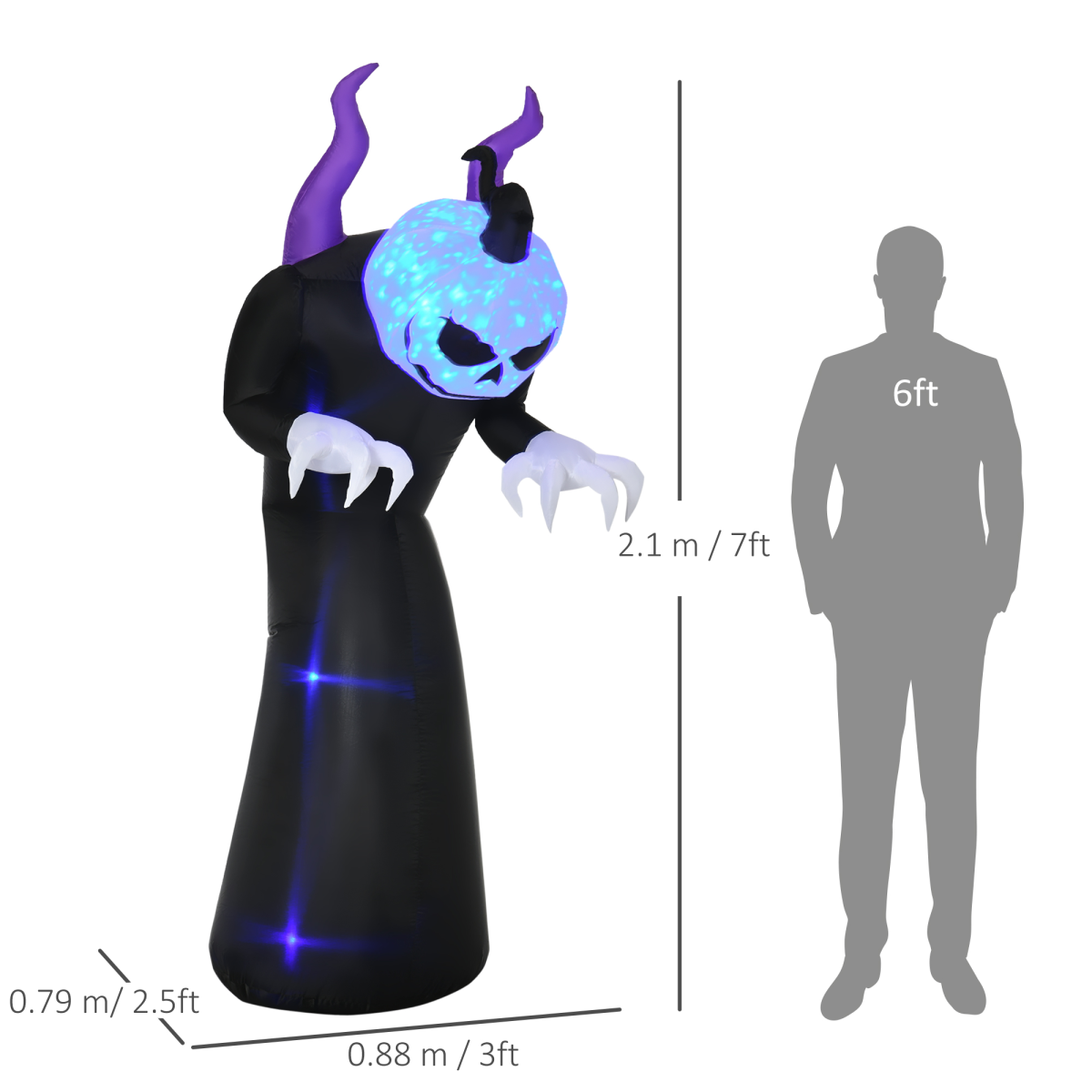 7FT Inflatable Halloween Ghost Horns with LED Flame Effect Outdoor Display