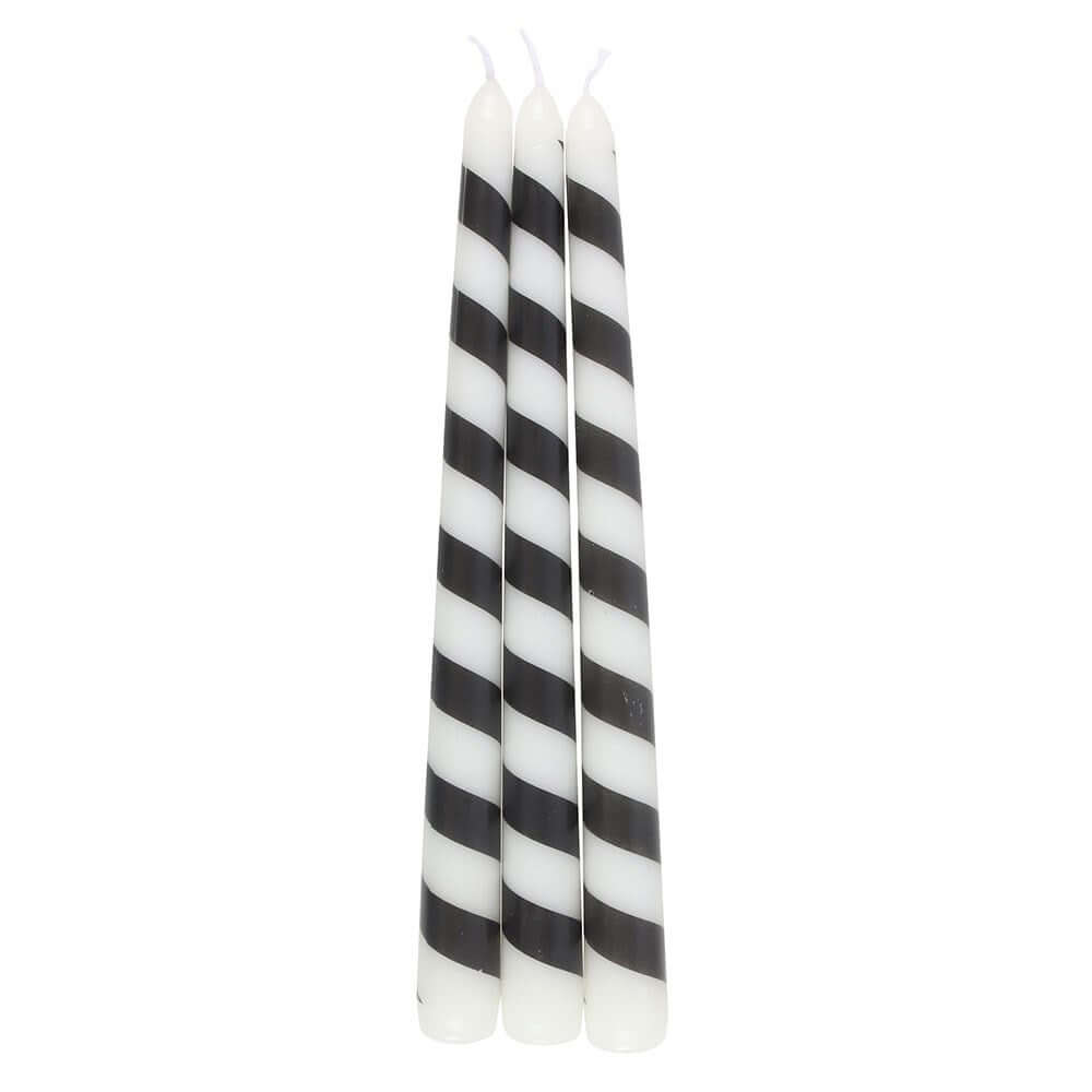 Gothic Gifts Set of 3 Black Candy Cane Taper Candles