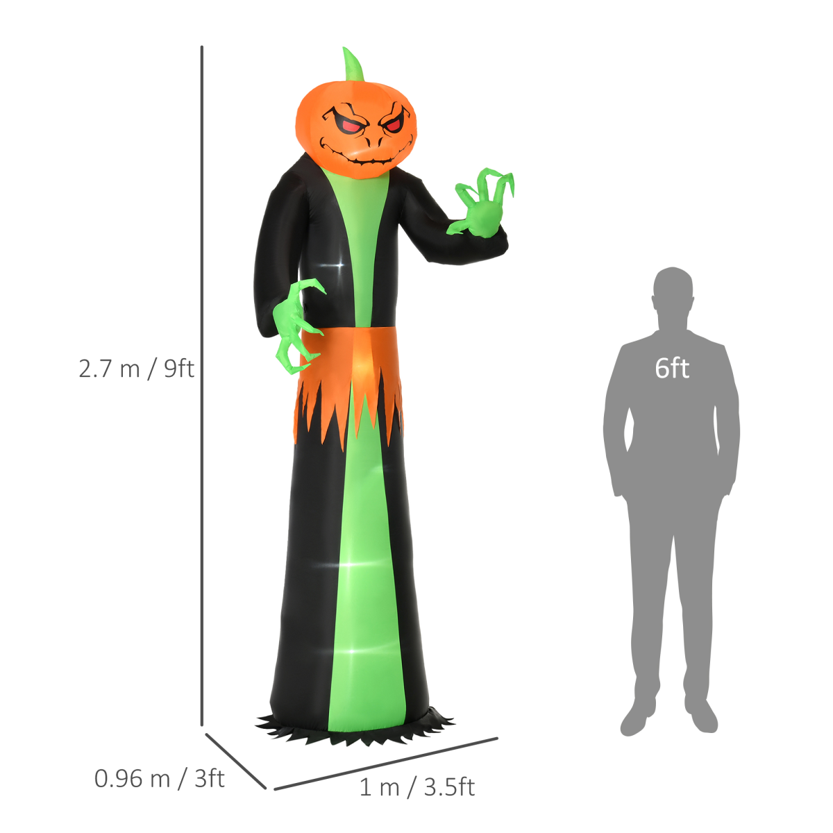 9FT Inflatable Halloween Pumpkin Ghost with Built-in LED Lights (2.7M)