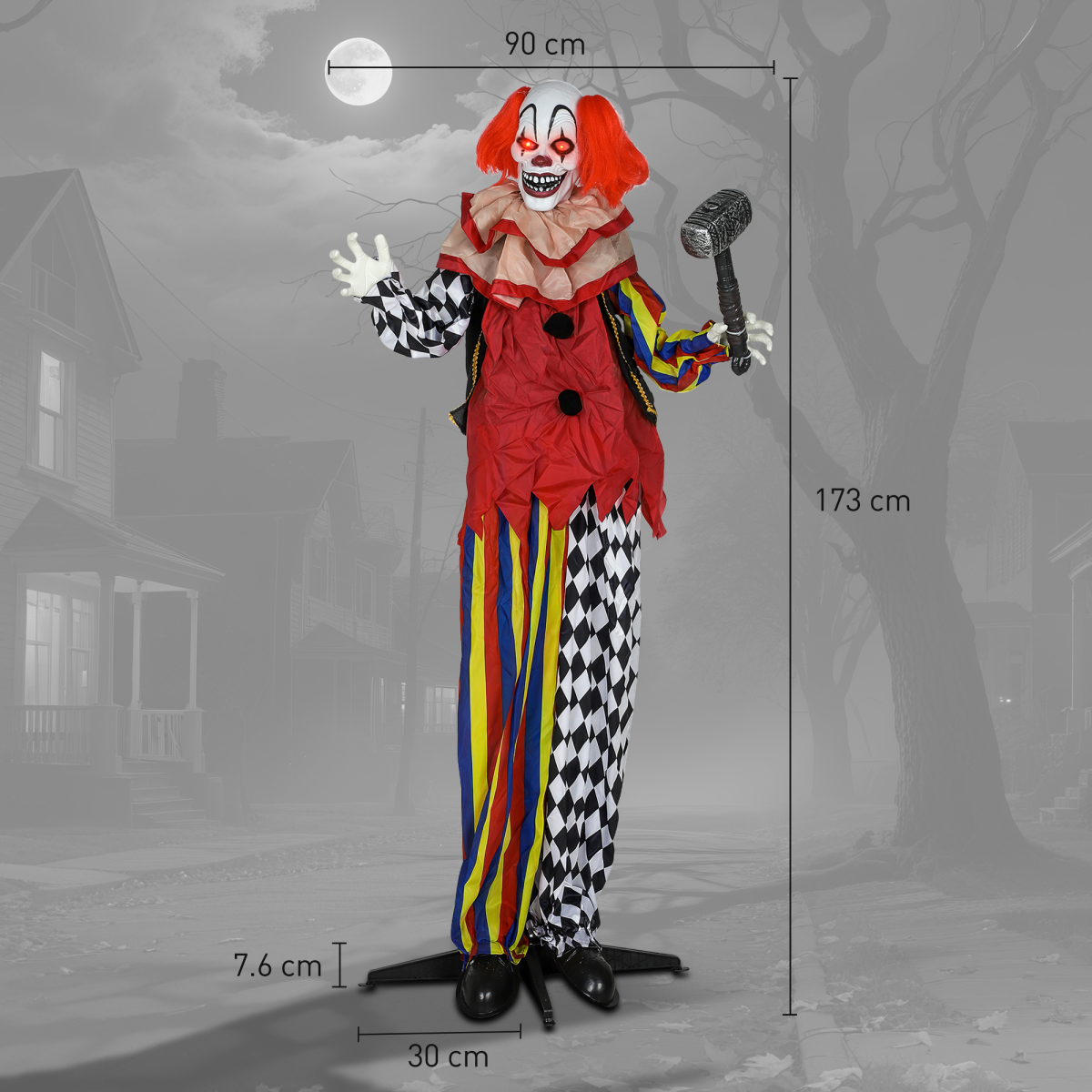 Elvoro 173cm Animated Halloween Clown Decoration with Sound & Lights