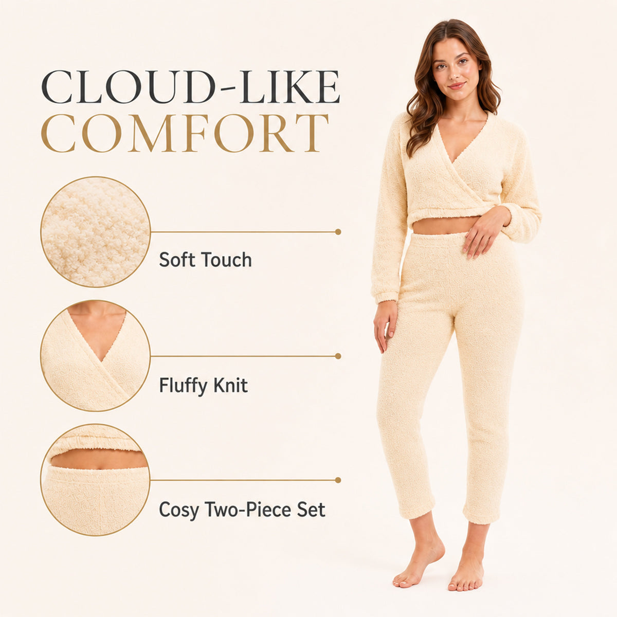Daisy Dreamer Women's Teddy Fleece Loungewear Set With Long Sleeve Wrap Top And Stretch