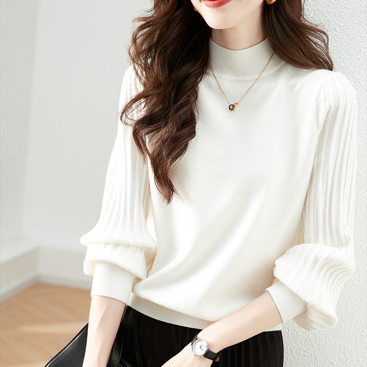 Slimming Versatile Casual Sunken Stripe Half Turtleneck Bottoming Shirt