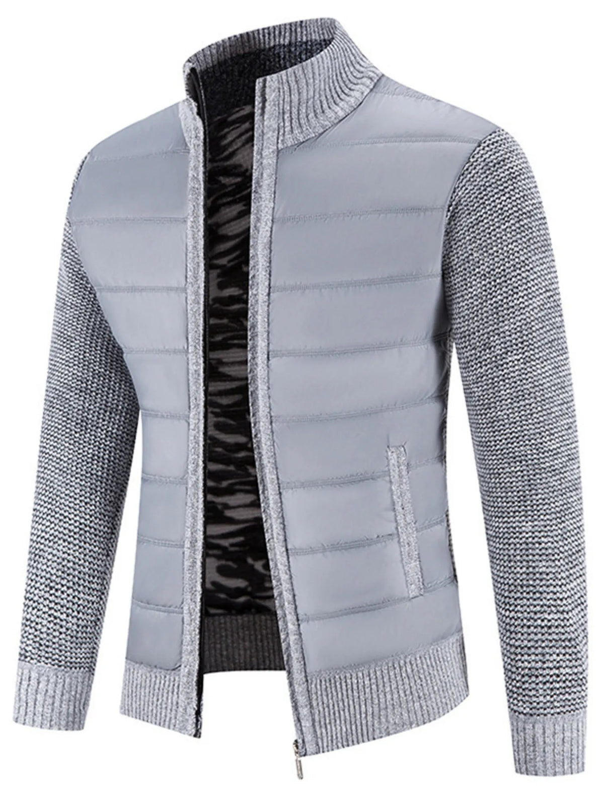 Men's Plus Size Quilted Knit Bomber Jacket with Stand Collar