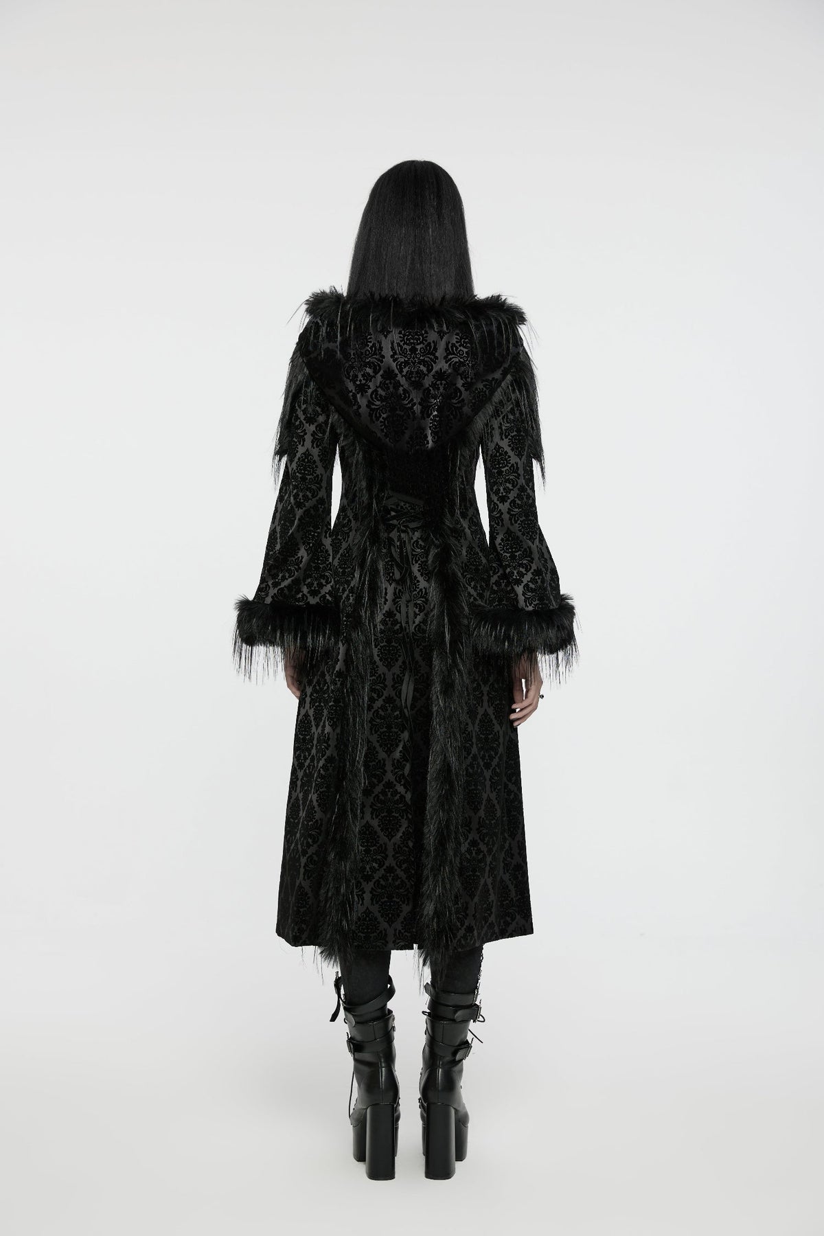 Punk Rave Morrigan Goth Gorgeous Jacquard Coat - Black