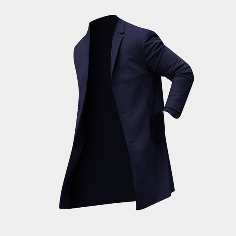 Men's Winter Trench Coat – Long Slim Fit Overcoat, Khaki or Black
