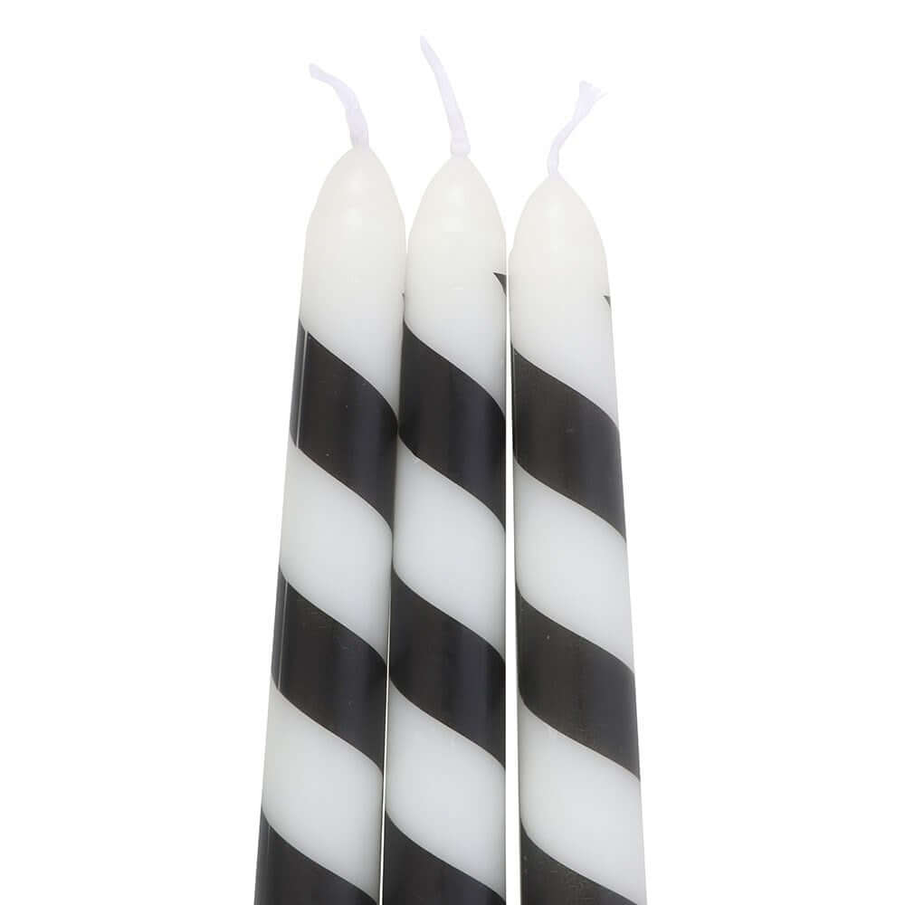 Gothic Gifts Set of 3 Black Candy Cane Taper Candles