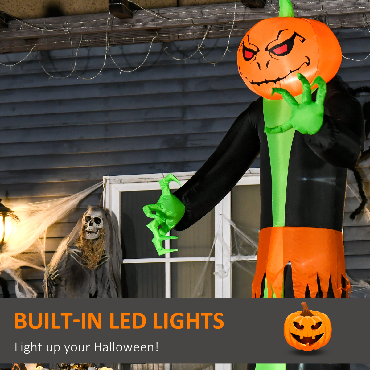 9FT Inflatable Halloween Pumpkin Ghost with Built-in LED Lights (2.7M)