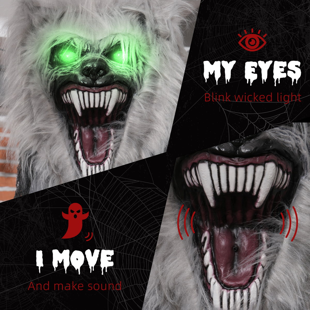 HOMCOM Halloween Skeleton Werewolf Animatronic Prop with Light Up Eyes