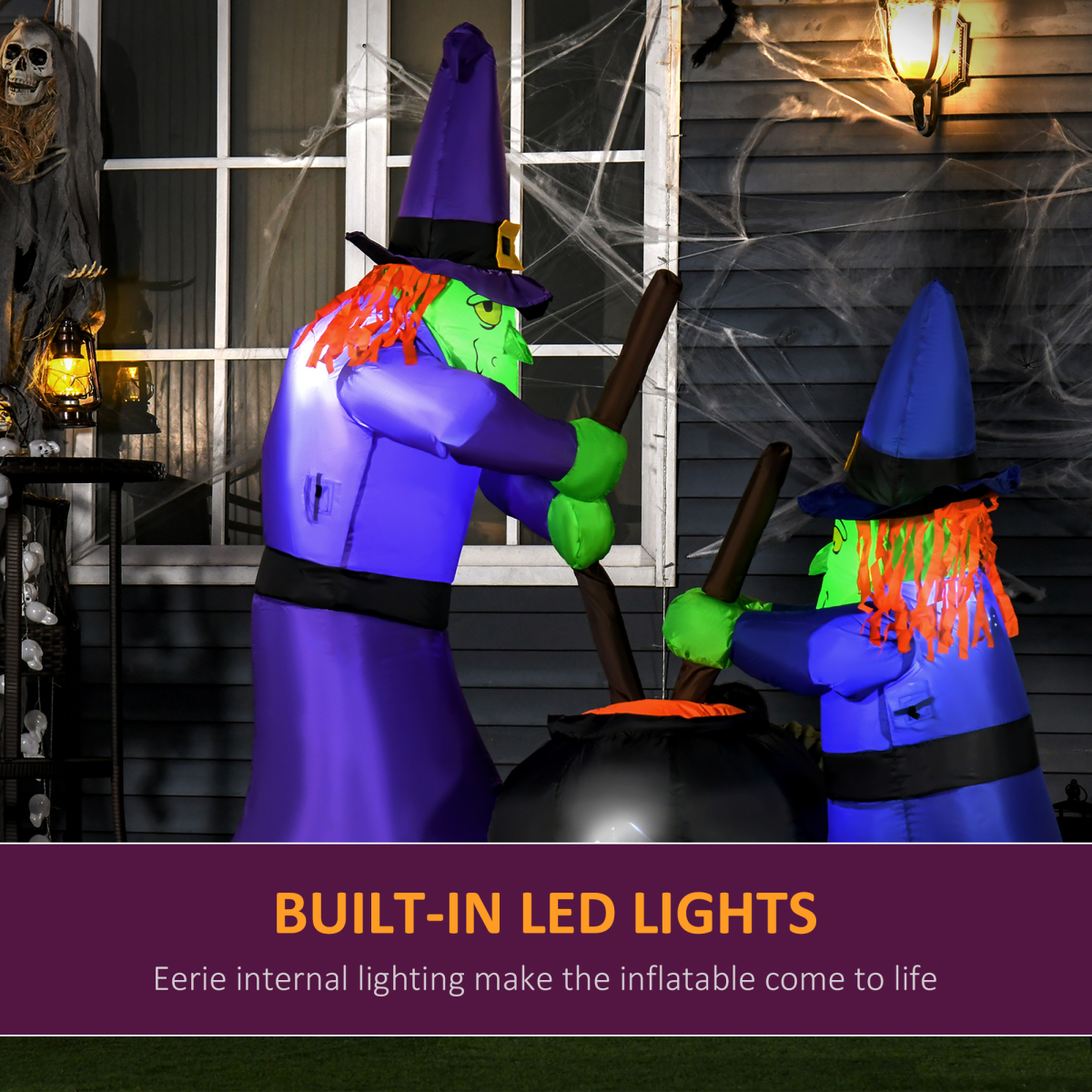 1.8m Inflatable Halloween Lawn Deco with LED Witches Around A Black Cauldron