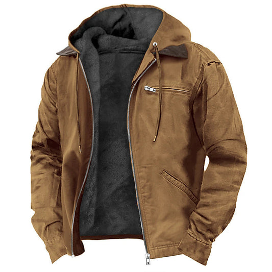 Men's Hooded Fleece Jacket - Warm Zip-Up Casual Coat with Pockets