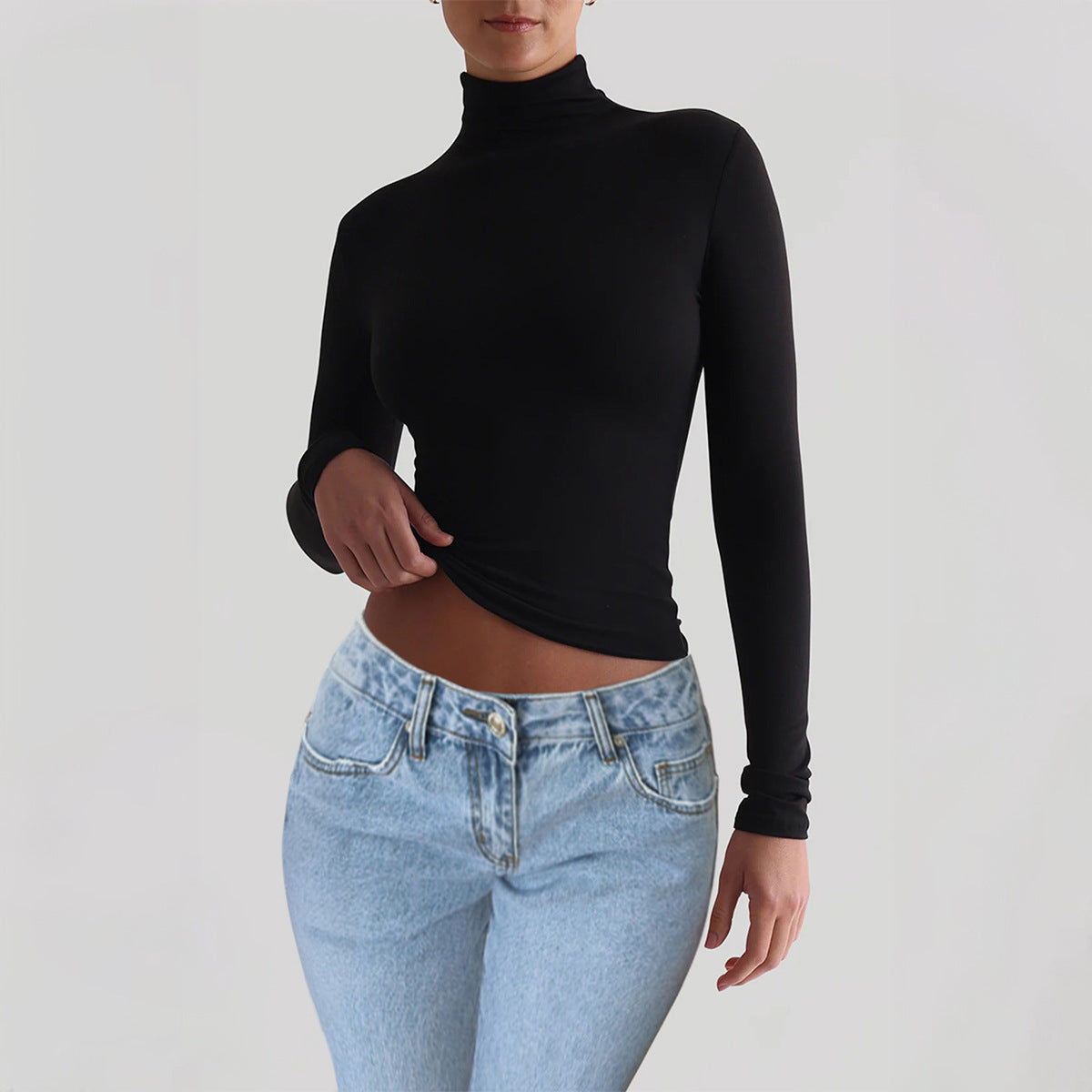Y2K Slim Turtleneck T-shirt Fashion Casual Long-sleeved Pullover Tight Top Women's Clothing