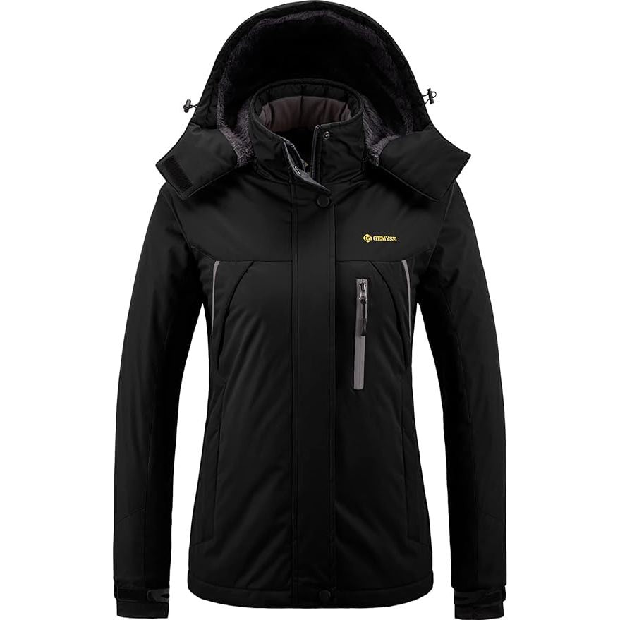 Womens Ski Jacket Waterproof Winter Fleece Coat Black Size XL GEMYSE