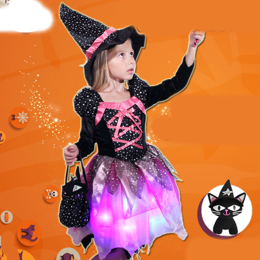 Halloween Children's Performance Costume Witch Princess Dress, Girl With Light Hair