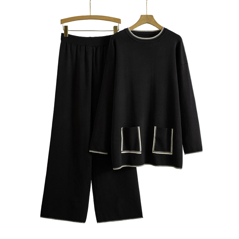 Women’s Knitted Suit – New Western Style Mid-Length Cardigan & Matching Pants