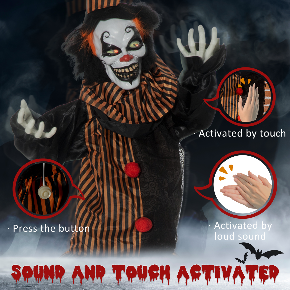 67" Life-Size Outdoor Halloween Talking Circus Clown