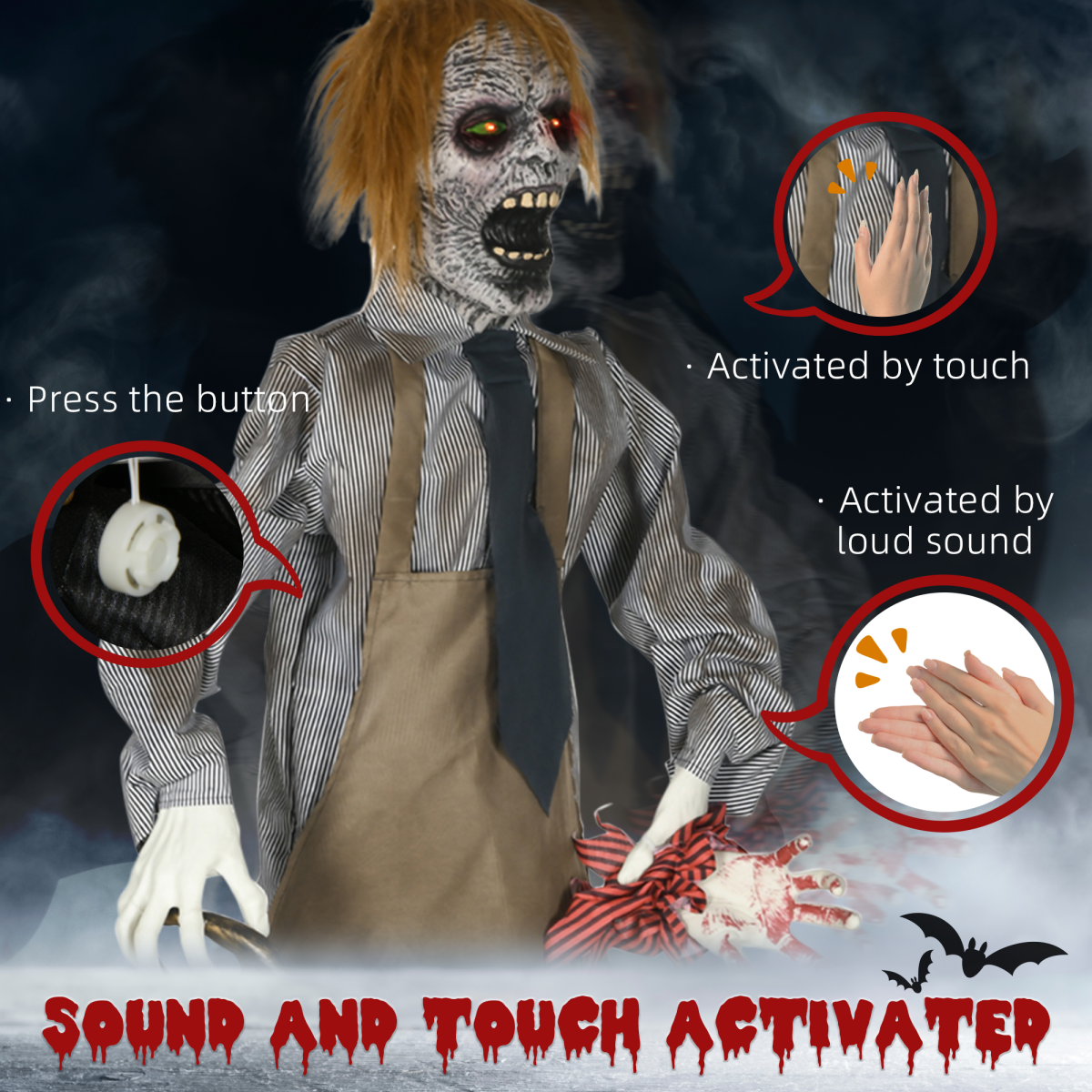 HOMCOM Life Size Outdoor Halloween Decoration Animatronic Chainsaw