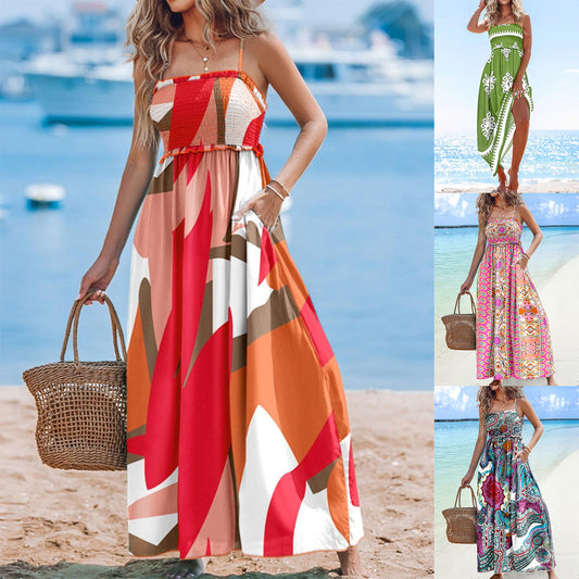 Summer Fashion Suspenders Sexy Backless Tube Top Swing Dress