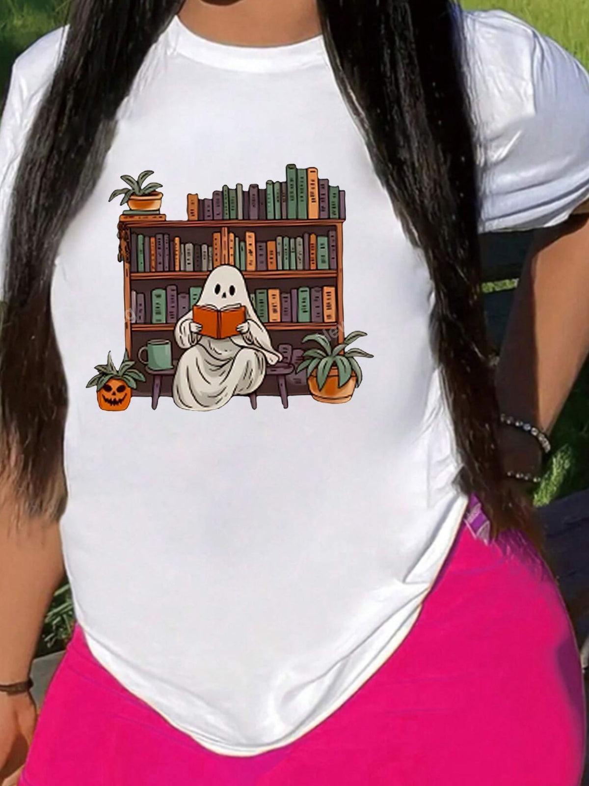 Women's Round Neck Halloween Pumpkin Print Short Sleeve