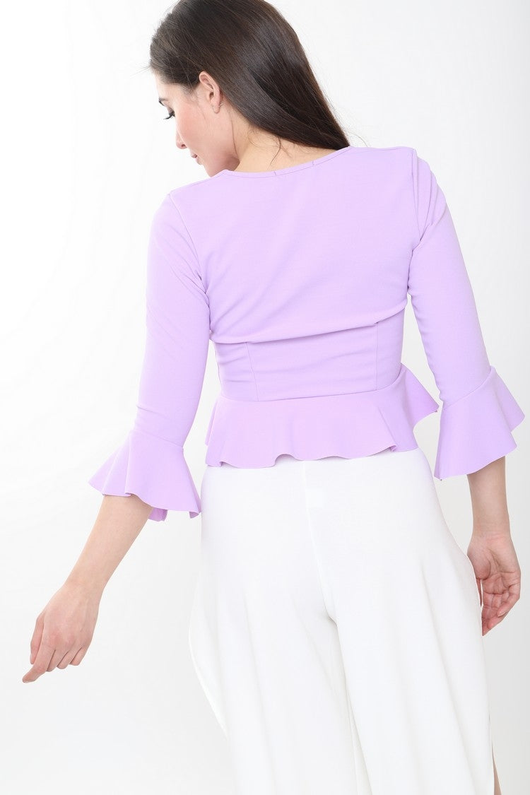 Button Up Peplum Top With Sleeves