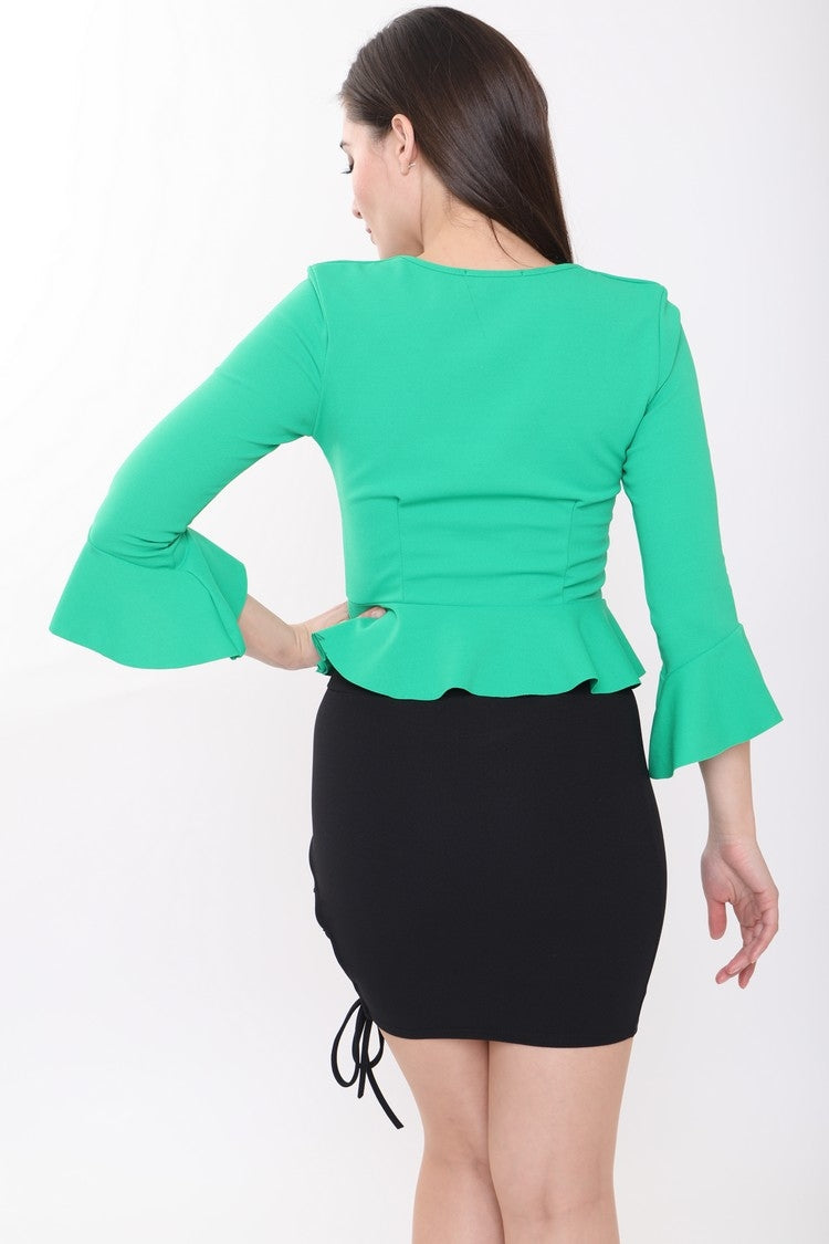 Button Up Peplum Top With Sleeves