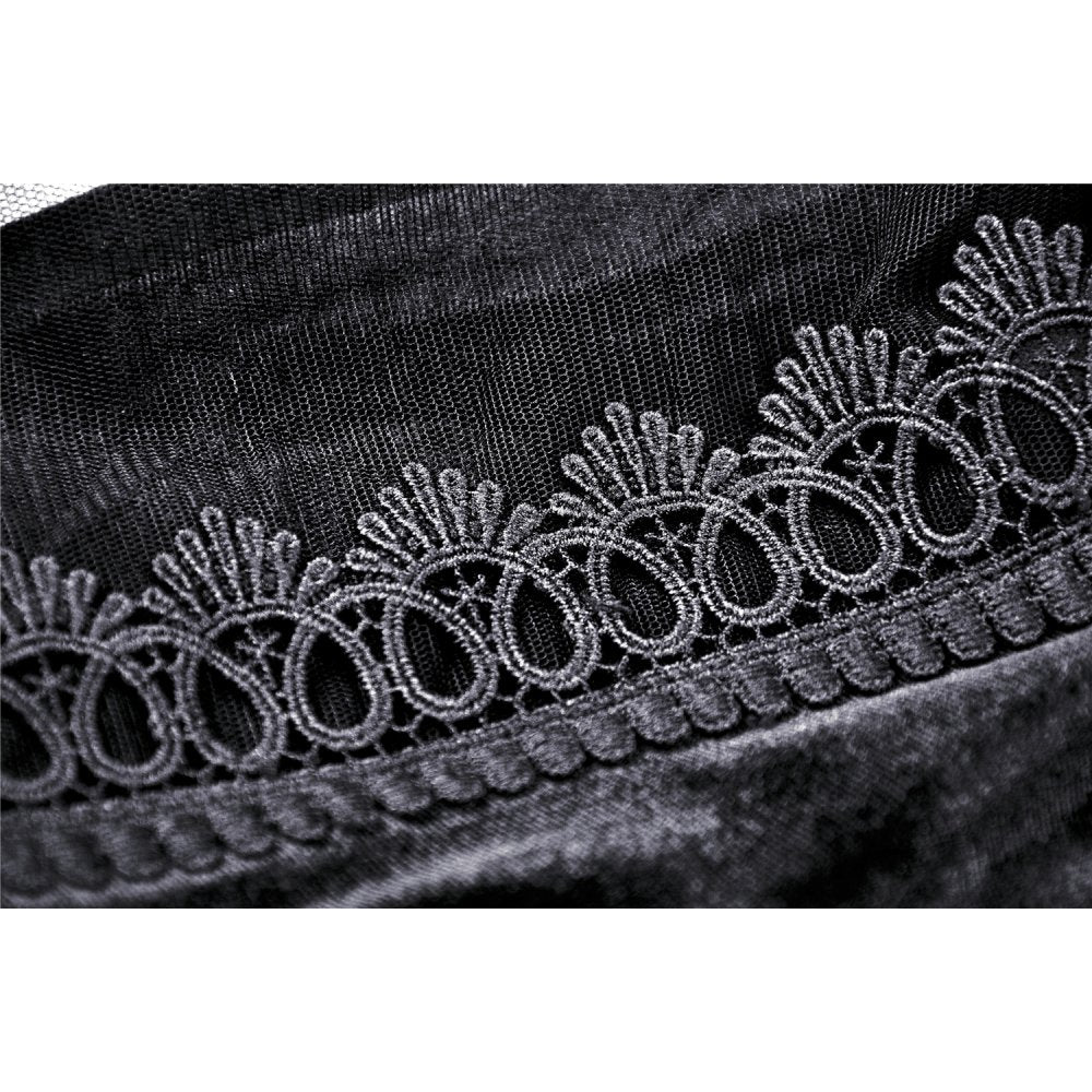 Dark in Love Melisandre Embroidered Velvet Mesh Goth Skirt in Black