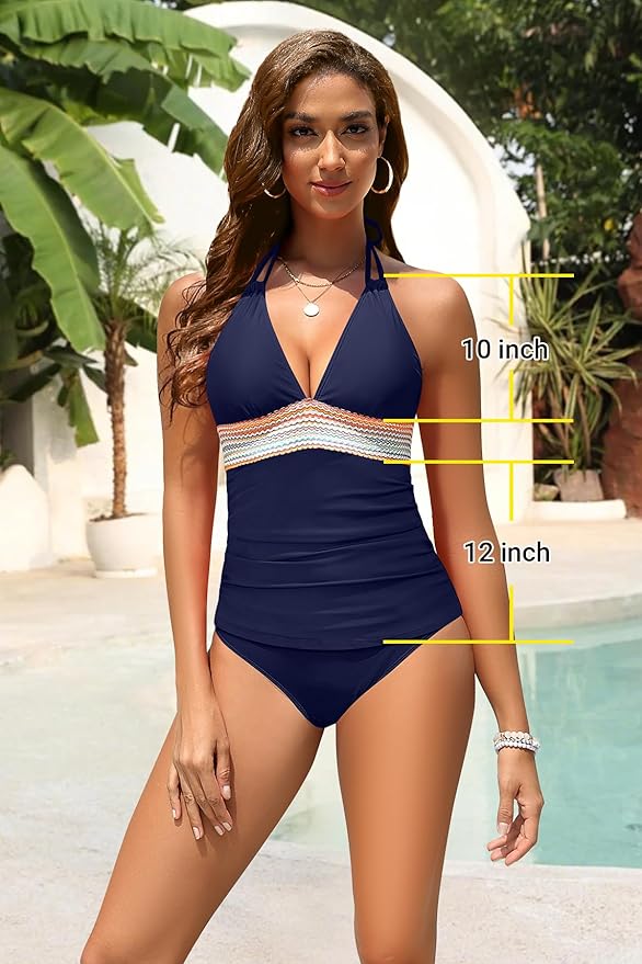 Women Swimsuit Two Piece Bathing Suit Tummy Control Size M Navy