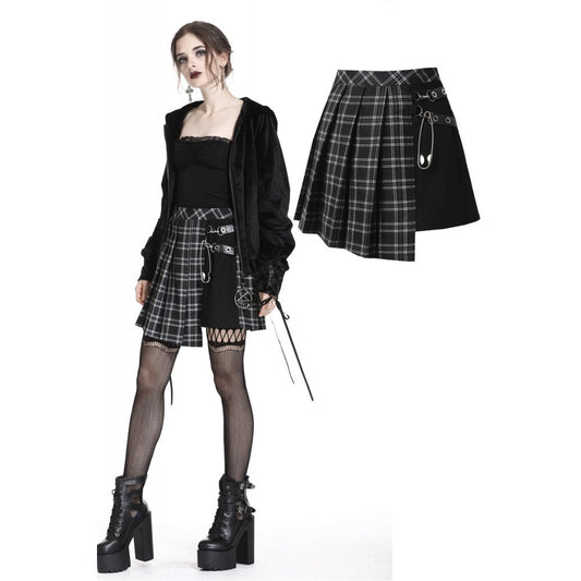 Dark in Love Leah Gothic Tartan Mini Skirt - Black & White Plaid