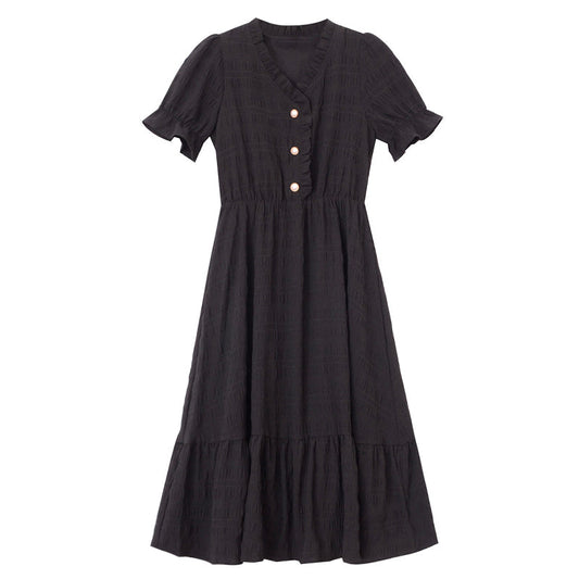 French Vintage V Neck White Dress
