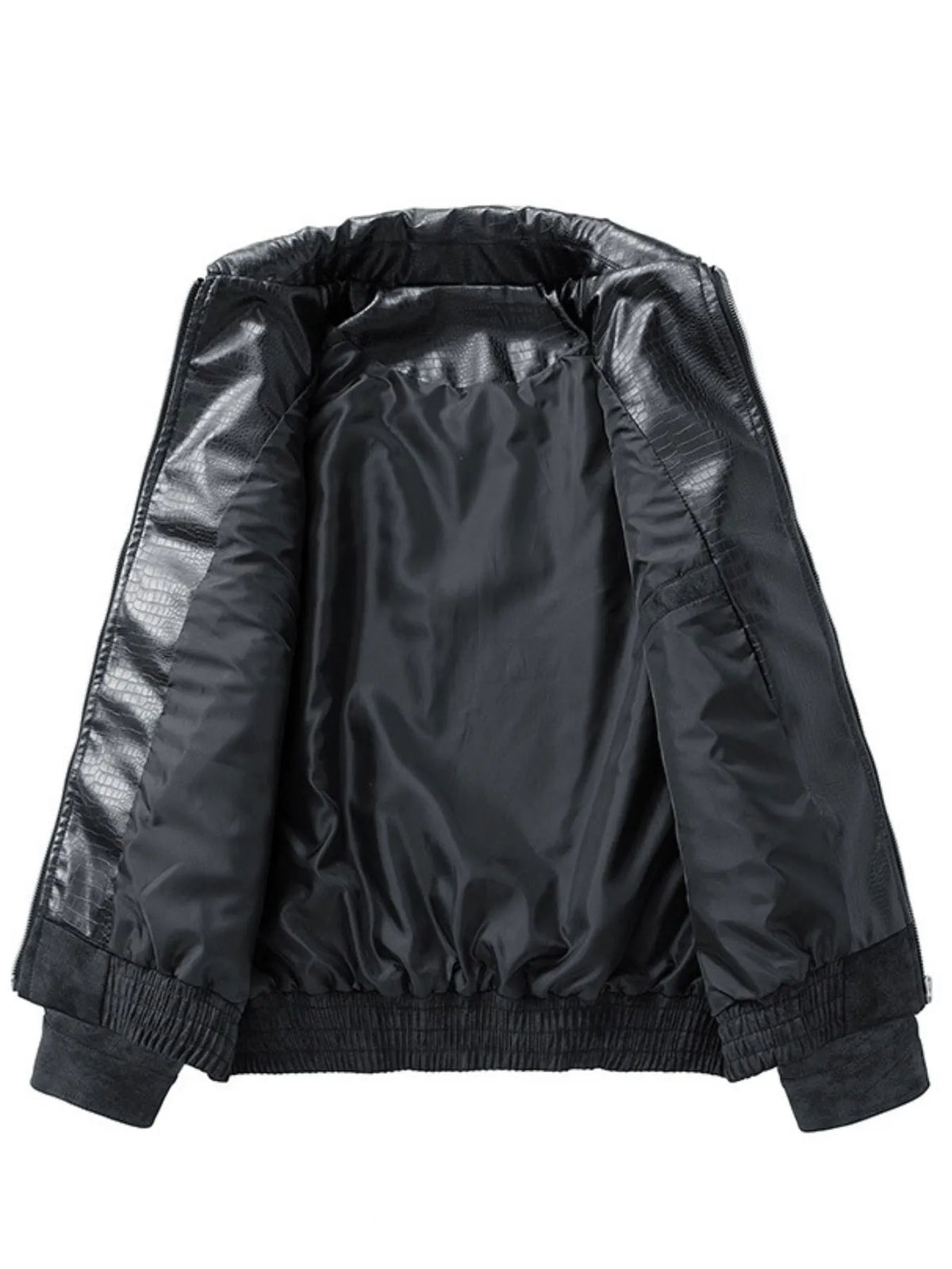 Men's Plus Size Leather Bomber Jacket with Full Zip Front