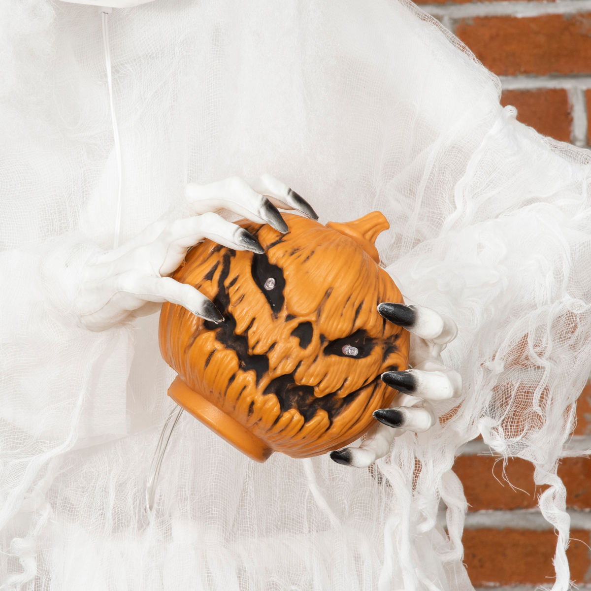 72" Motion Light-Up White Witch with Pumpkin & Skeleton Ghosts, Battery Operated