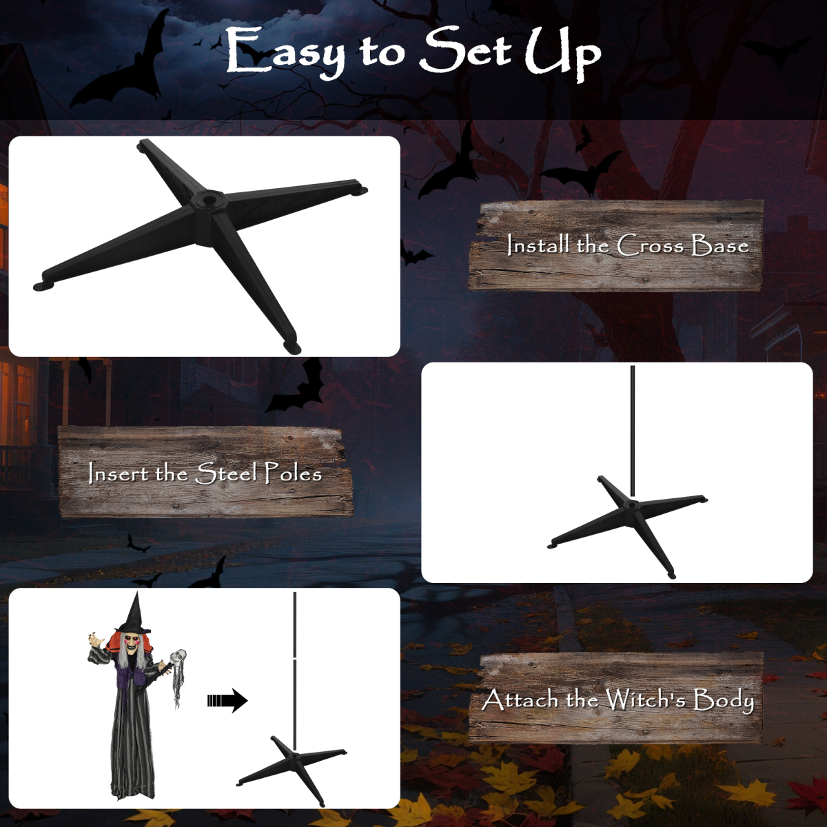 Outsunny Voice Activated Halloween Animatronics Standing Witch & Skull Staff
