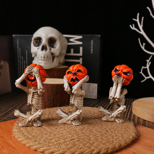 Pumpkin Head Skull Doll Ornaments Home Halloween Layout Props