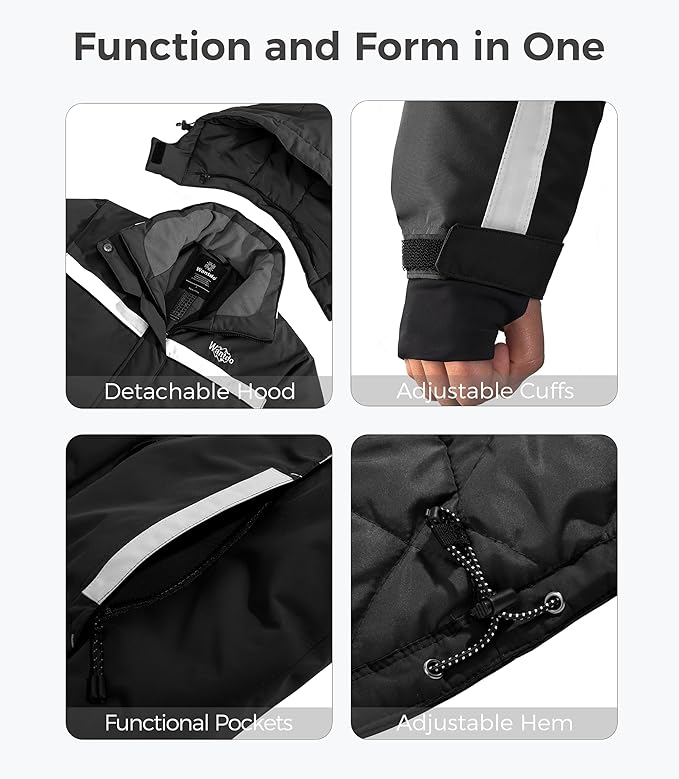 Womens Ski Jacket Waterproof Windproof Snowboard Coat Black Size XL Wantdo