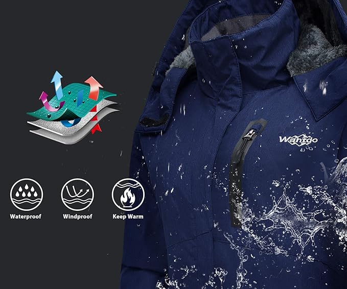 Womens Jacket Hooded Waterproof Winter Ski Snowboarding Size L Wantdo