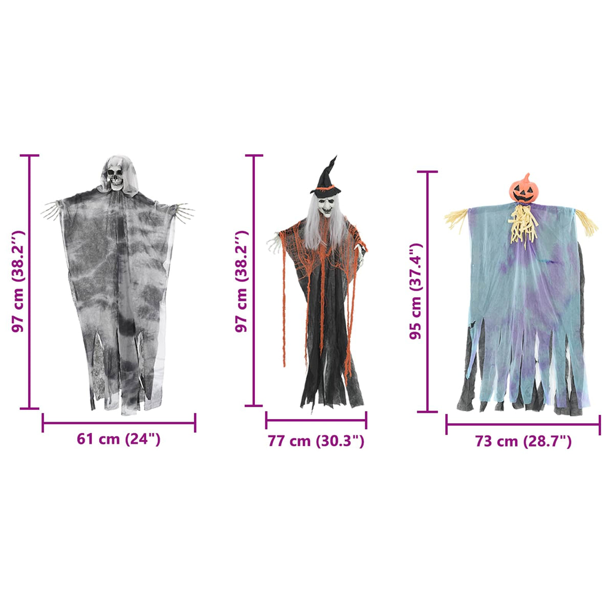 Multicolour Halloween Hanging Ghosts 3 pcs | Elvoro