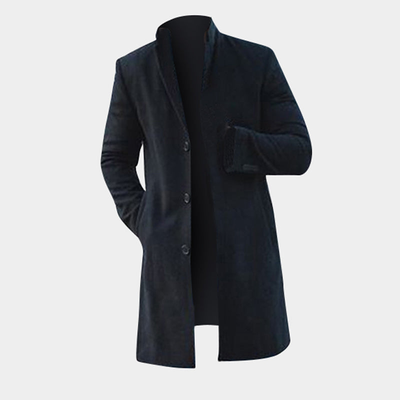 Men's Winter Trench Coat – Long Slim Fit Overcoat, Khaki or Black