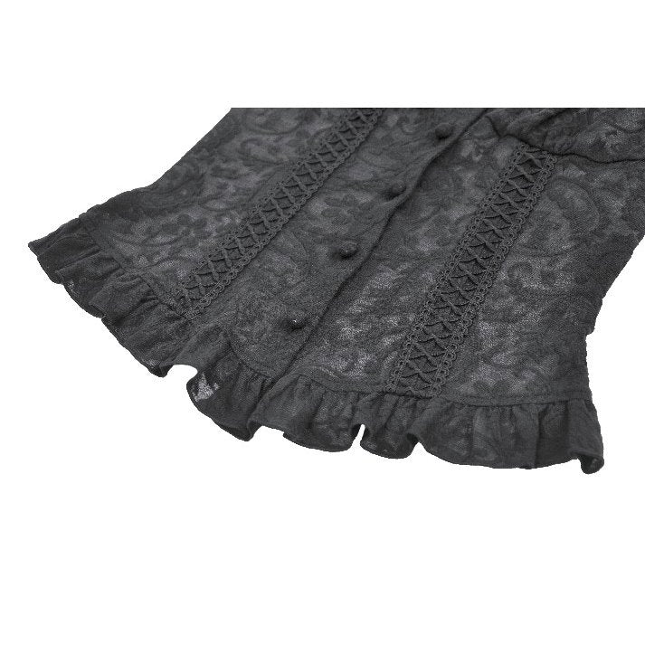 Black Floral Lace High-Neck Gothic Shoulder-Mantle Corset Top