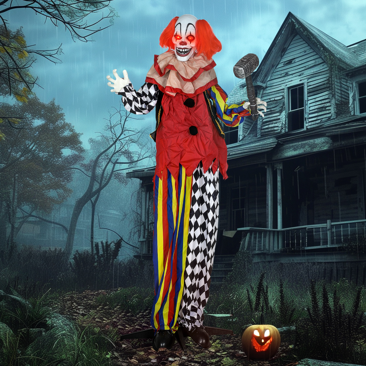 Elvoro 173cm Animated Halloween Clown Decoration with Sound & Lights