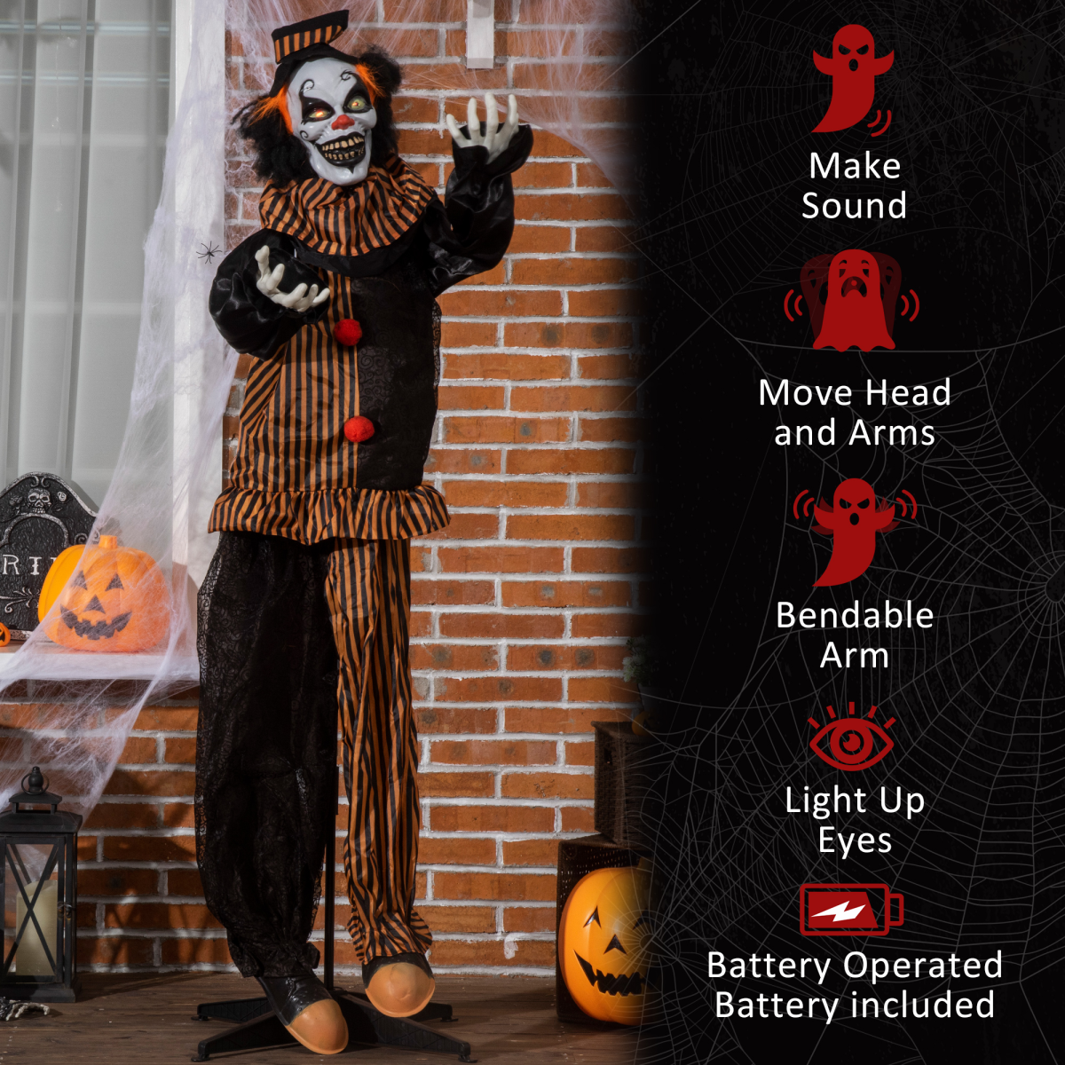 67" Life-Size Outdoor Halloween Talking Circus Clown