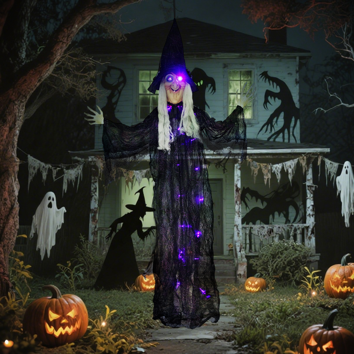 Outsunny Voice Activated Halloween Animatronics Witch, Battery Operated