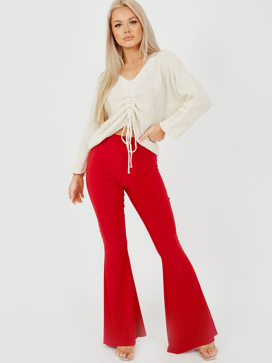 Scrunch Back Flared Slinky Trousers